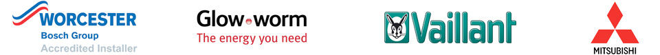 Worcester Bosch boilers, Glow-worm, Vaillant boilers and Mitsubishi heat pumps